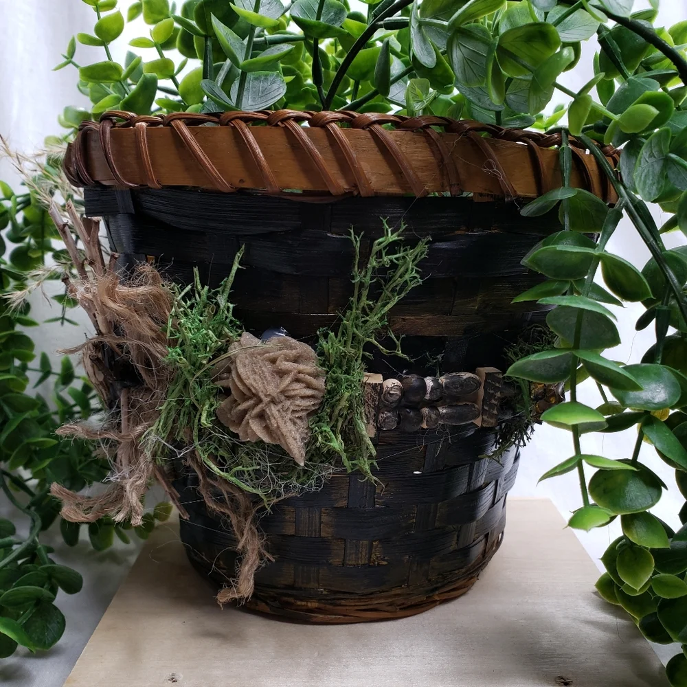 Handcrafted Accented Wicker Planter Basket Coral Floral Beads